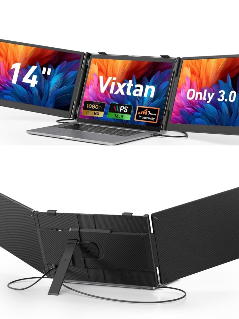 Vixtan 14" Triple Laptop Screen Extender FHD IPS Portable Monitor 3.0 lbs USB-C